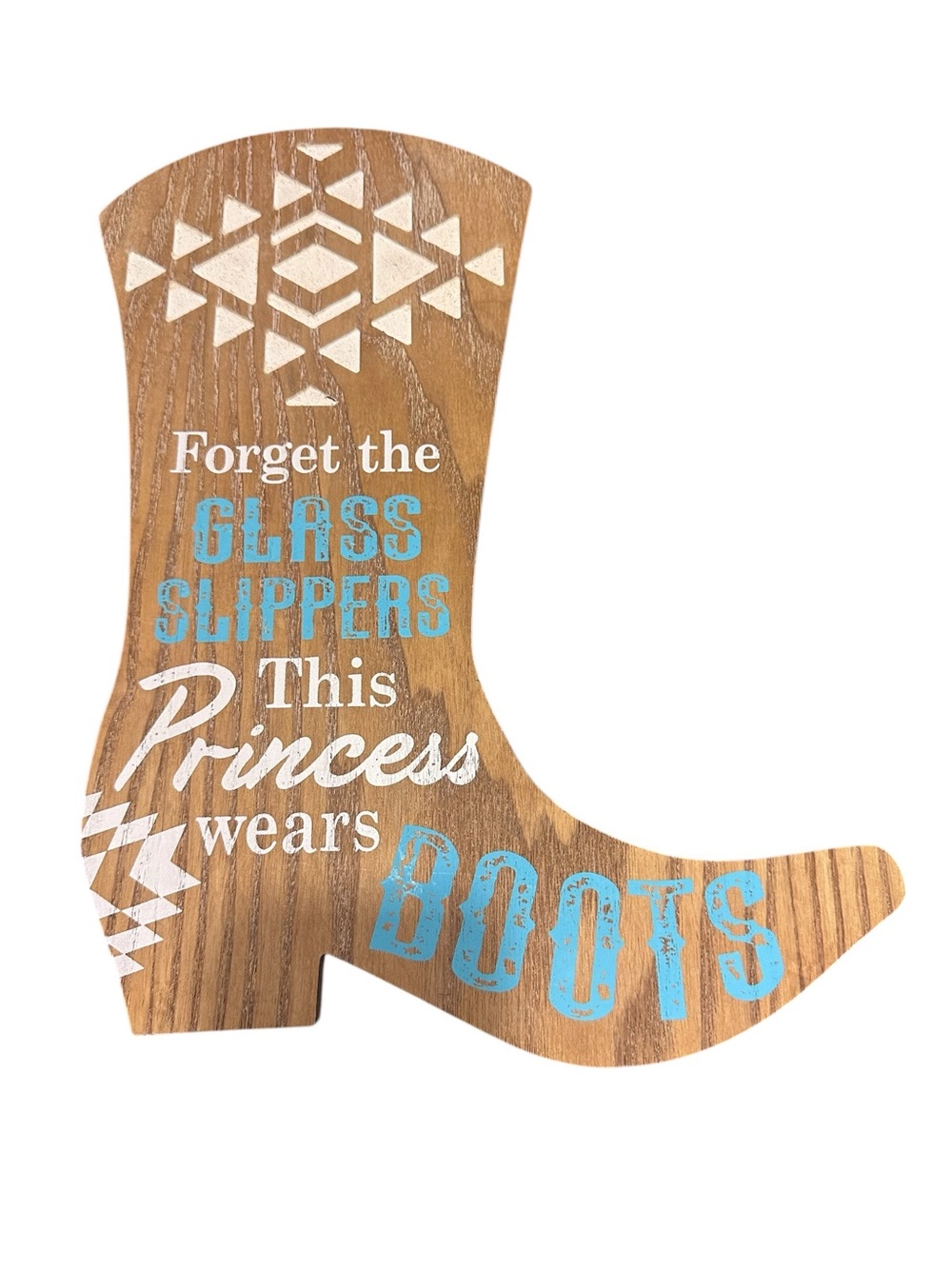 Wooden Cowboy Boot Sign - "This Princess Wears Boots" - Blue & White Lettering